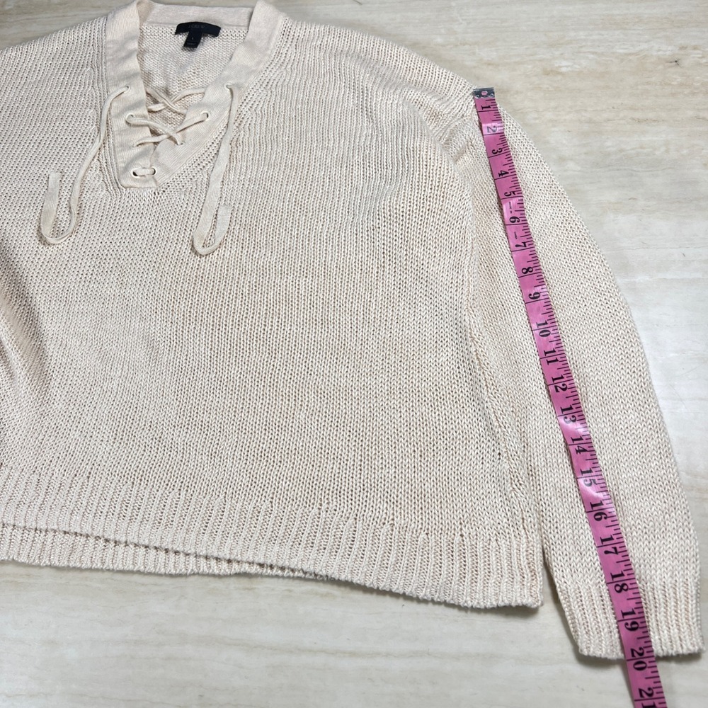 J Crew Lace Up V Neck Knit Sweater Cream Beige Size L - Picture 9 of 11